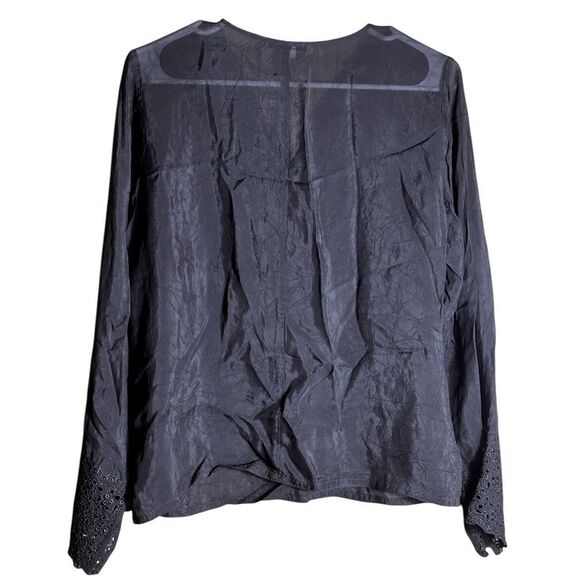 Johnny Was Black Crinkle Eyelet Sheer Blouse Long Sleeve Size Small 📦 - Picture 2 of 8